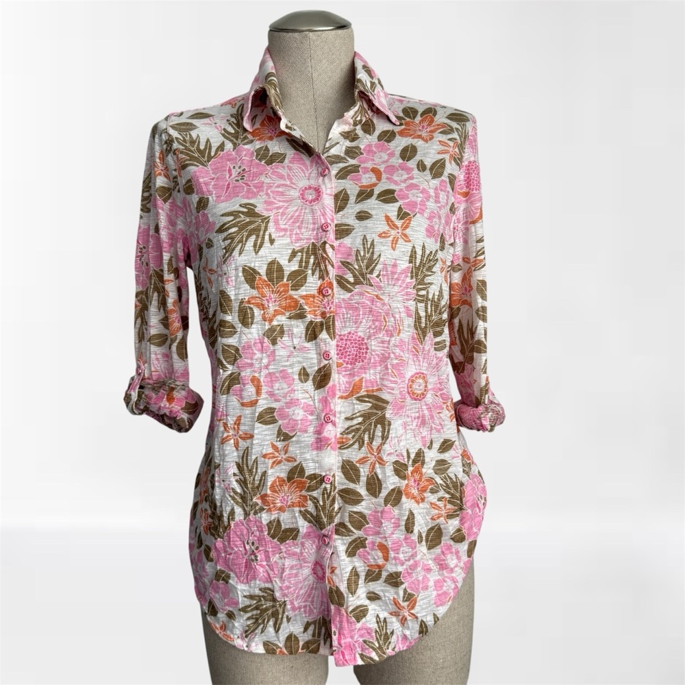 David Cline Pink Floral Button-Up Shirt Ballet Size Small